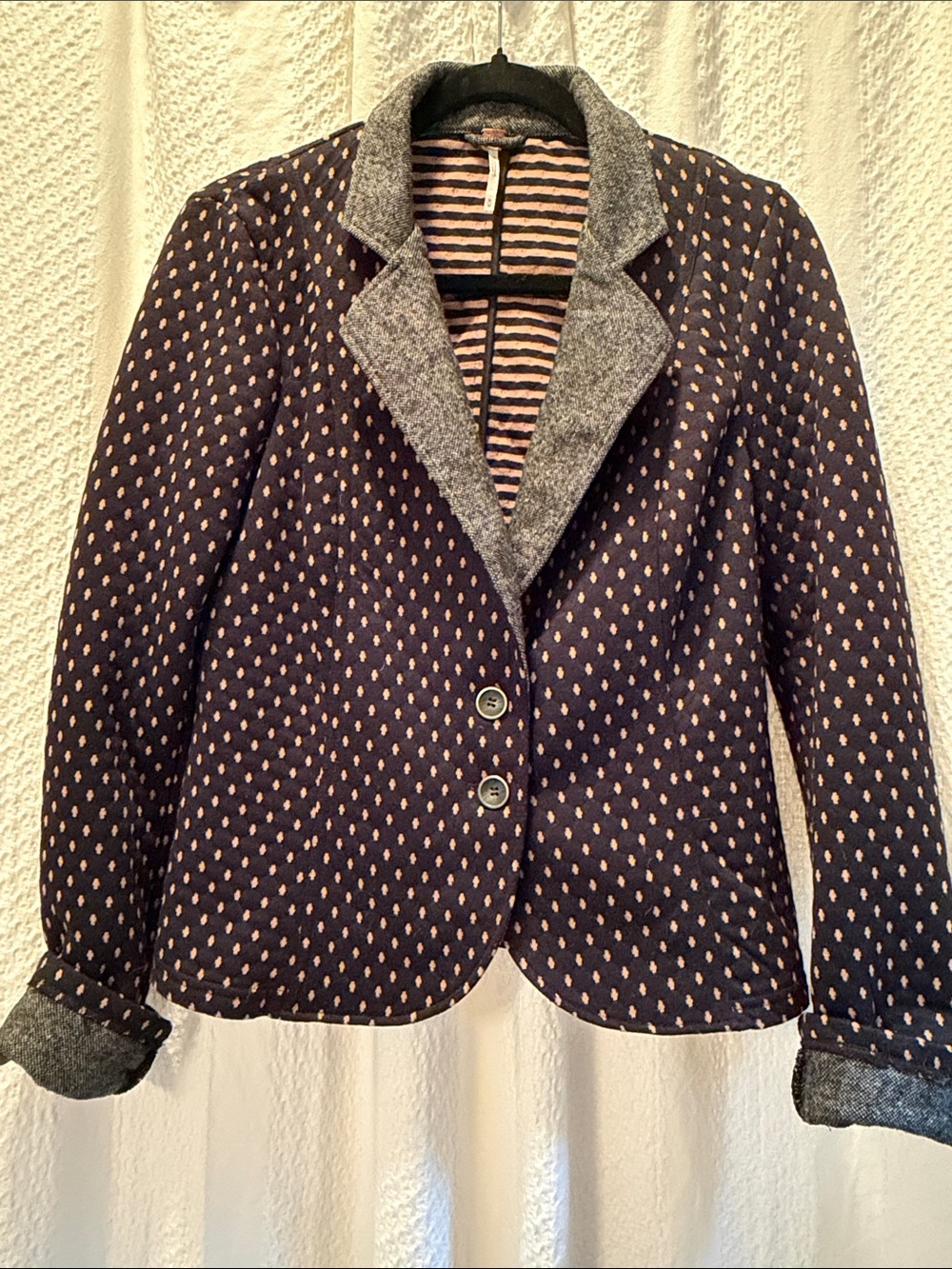 Free People women’s blazer size M- Black  and tan details with tweed lapel/cuffs